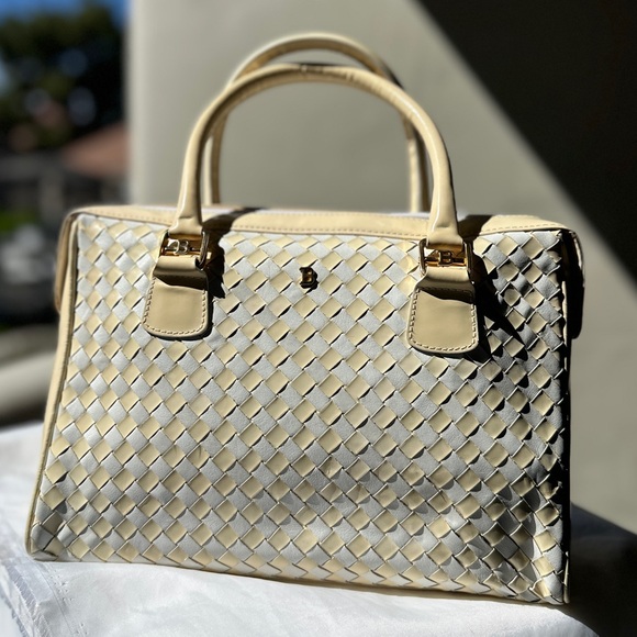 Bally Handbags - BALLY Woven Leather Satchel Cream Ivory Top Handle Italy